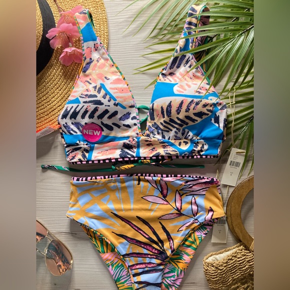 RARE Maaji 💚 Reversible Animal Print Floral 4-Way Top | High Rise Bikini Bottom - Picture 15 of 16